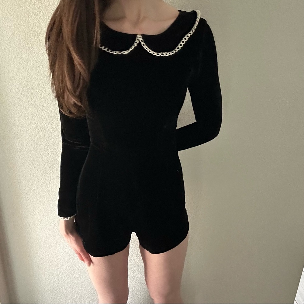 For Love And Lemons Black Velvet Dress with White Trim